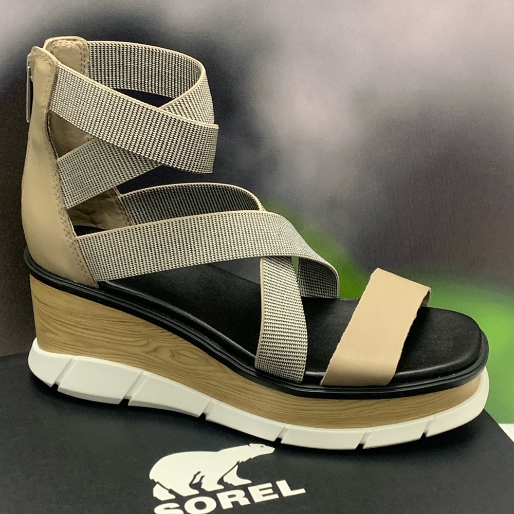 Sorel Joanie III Sport Strap Sandal, Taupe, White Size 6.5